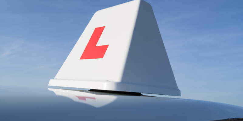Learner roof sign on top of a car