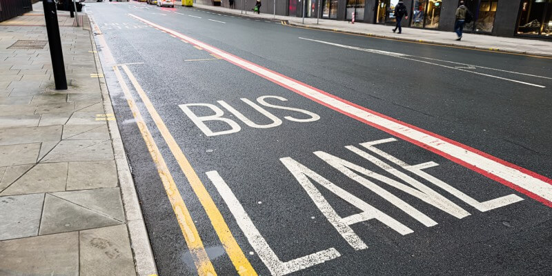 UK bus lane and bus stop