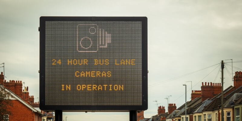 Digital sign displaying bus lane restrictions